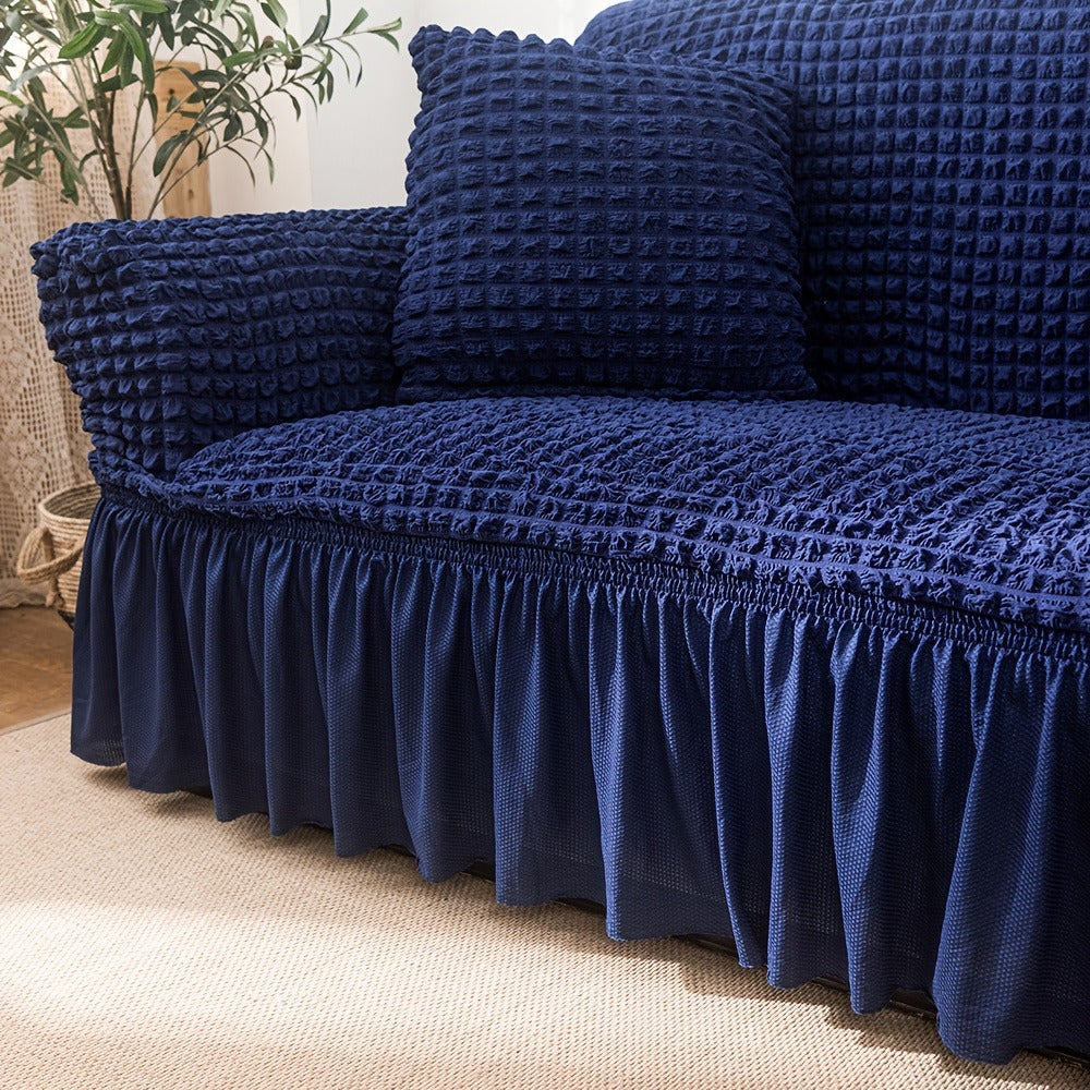 Stretch Seersucker Sofa Cover Solid Color Elastic Band Closure Machine Washable Slipcover for Armchair Loveseat 1 2 3 4 Seater - 8 Colors Home Wedding Decor