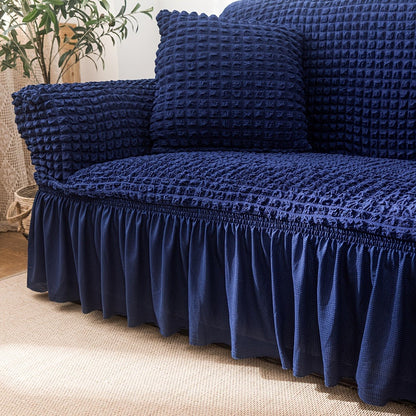 Stretch Seersucker Sofa Cover Solid Color Elastic Band Closure Machine Washable Slipcover for Armchair Loveseat 1 2 3 4 Seater - 8 Colors Home Wedding Decor