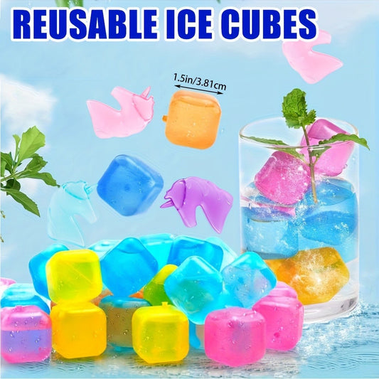 Reusable Plastic Ice Cubes 60/90/120/165 PCS - Non-Melting Non-Diluting Refreezable Ice Cubes for Whiskey, Vodka, Coffee & Cocktails, Rainbow & Unicorn Washable Fake Ice Cubes for Drinks
