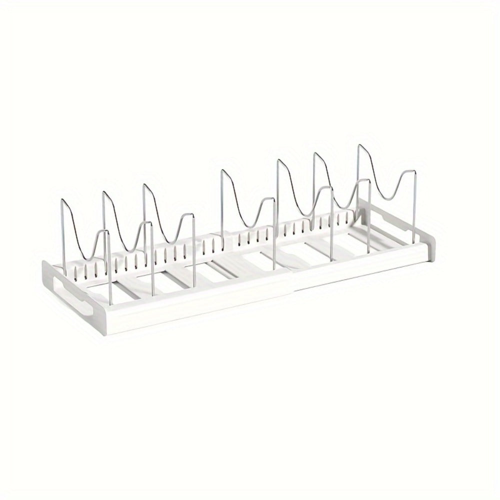 Expandable Pot and Lid Organizer Rack with Adjustable Dividers, 12.01-22.05-Inch Width and White or Gray Finish