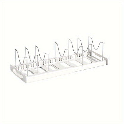 Expandable Pot and Lid Organizer Rack with Adjustable Dividers, 12.01-22.05-Inch Width and White or Gray Finish
