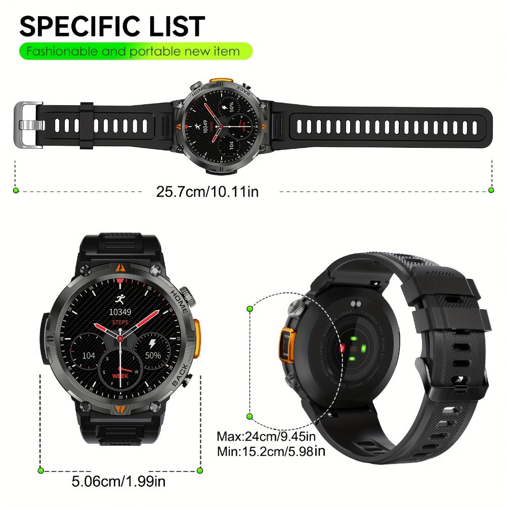 Smartwatch for Men 1.45 Inch Tactical Watch with LED Lighting and Bluetooth 5.2 Calling in Two Strap Styles