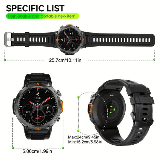 Smartwatch for Men 1.45 Inch Tactical Watch with LED Lighting and Bluetooth 5.2 Calling in Two Strap Styles