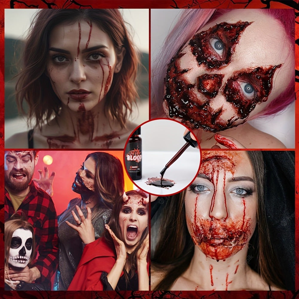 Three-Piece Fake Blood Makeup Kit with Brush and Fresh, Dark and Aged Special-Effects Paste