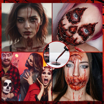Three-Piece Fake Blood Makeup Kit with Brush and Fresh, Dark and Aged Special-Effects Paste