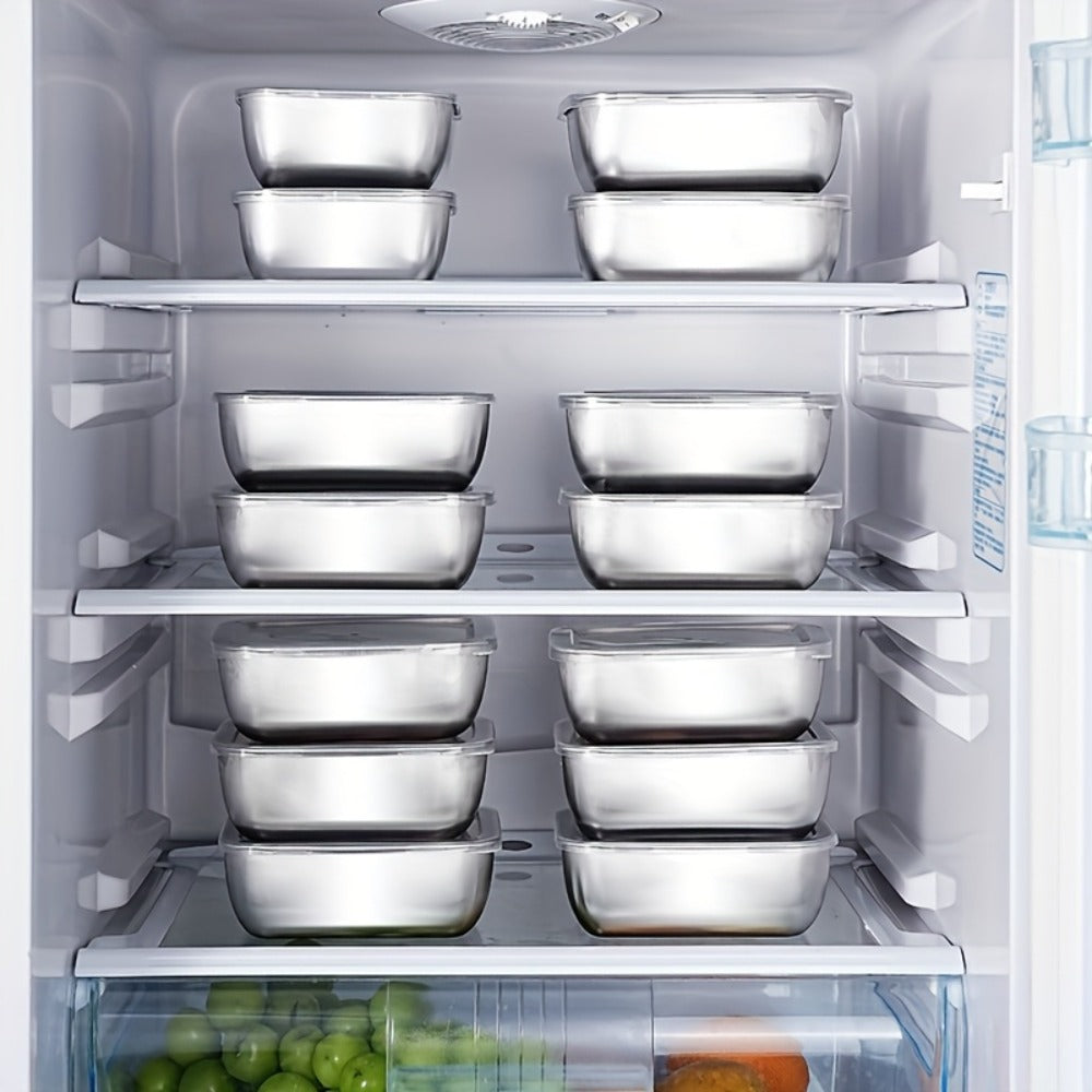 Food Storage Containers 304 Stainless Steel Set with Lids in Five-, Six- or Eight-Piece Options