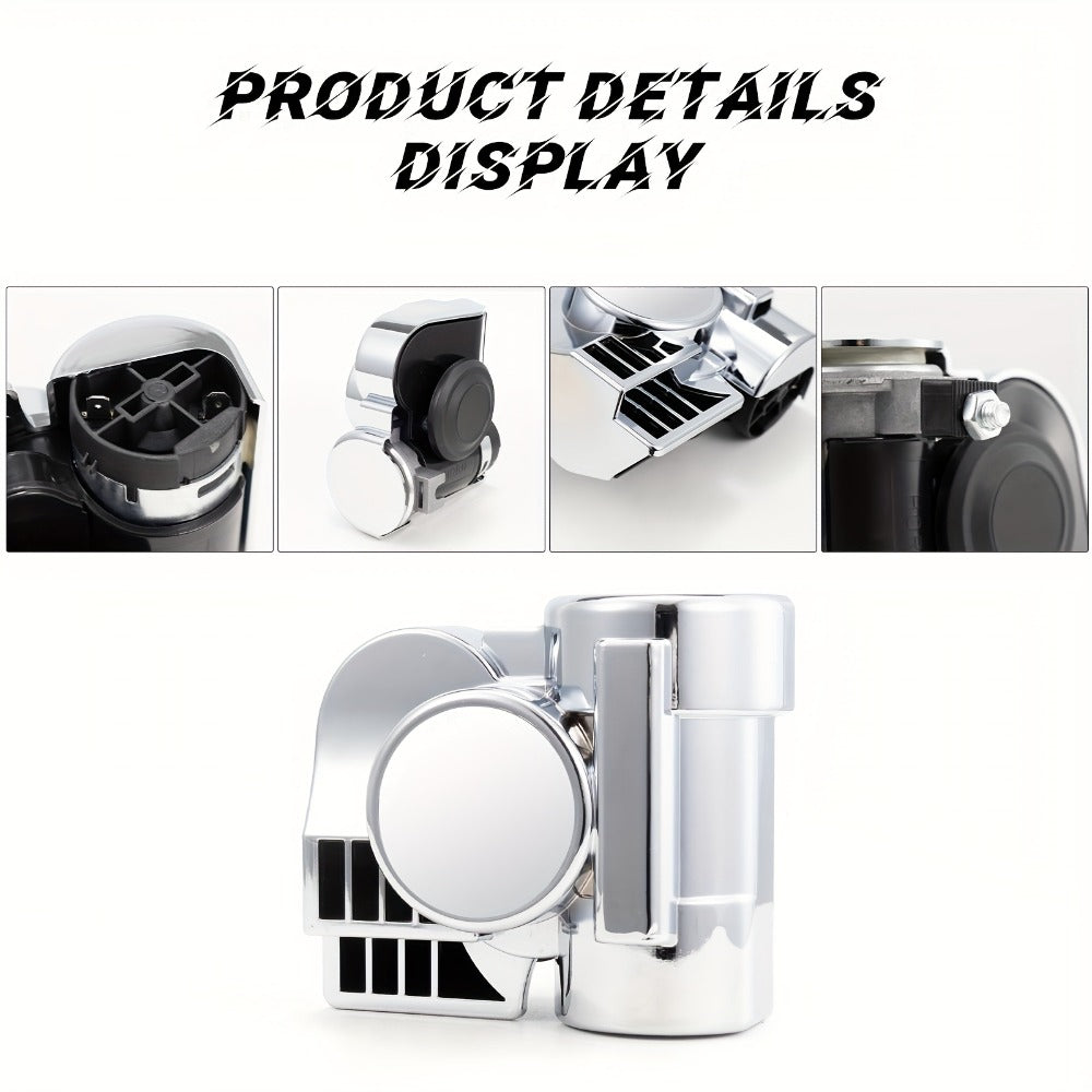 12V Air Horn Super Loud Train Sound for Car Truck Motorcycle Boat SUV Universal Fit Compressor Kit with Relay Harness & Horn Cover - Black & Silver