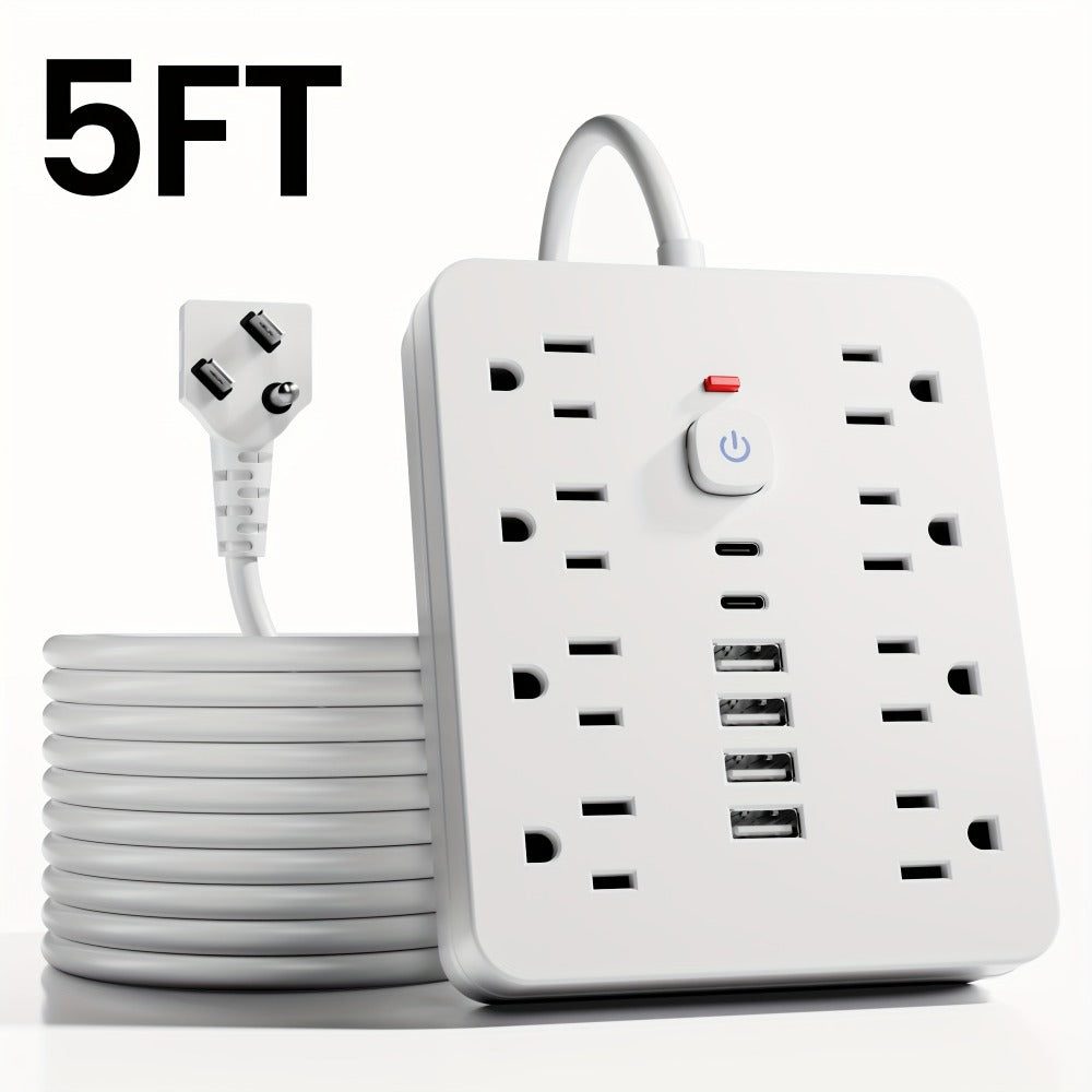Power Strip 14-in-1 Wall-Mount Model with 8 AC Outlets, 4 USB-A, 2 USB-C and 5- or 10-Foot Flat-Plug Cord