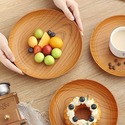 10pcs Wood Grain Dinner Plates Set - Round Striped Plastic Serving Trays for Home Kitchen Dessert Shop Restaurant | Fruit Tray Tea Tray Cake Plate Snack Dish