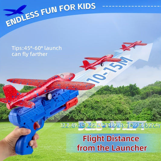 Foam Airplane Launcher Toy Set with 3 Foam Planes & Catapult – 2 Flight Modes Outdoor Flying Glider Toy for Kids Boys Girls Ages 3+, Birthday Gift