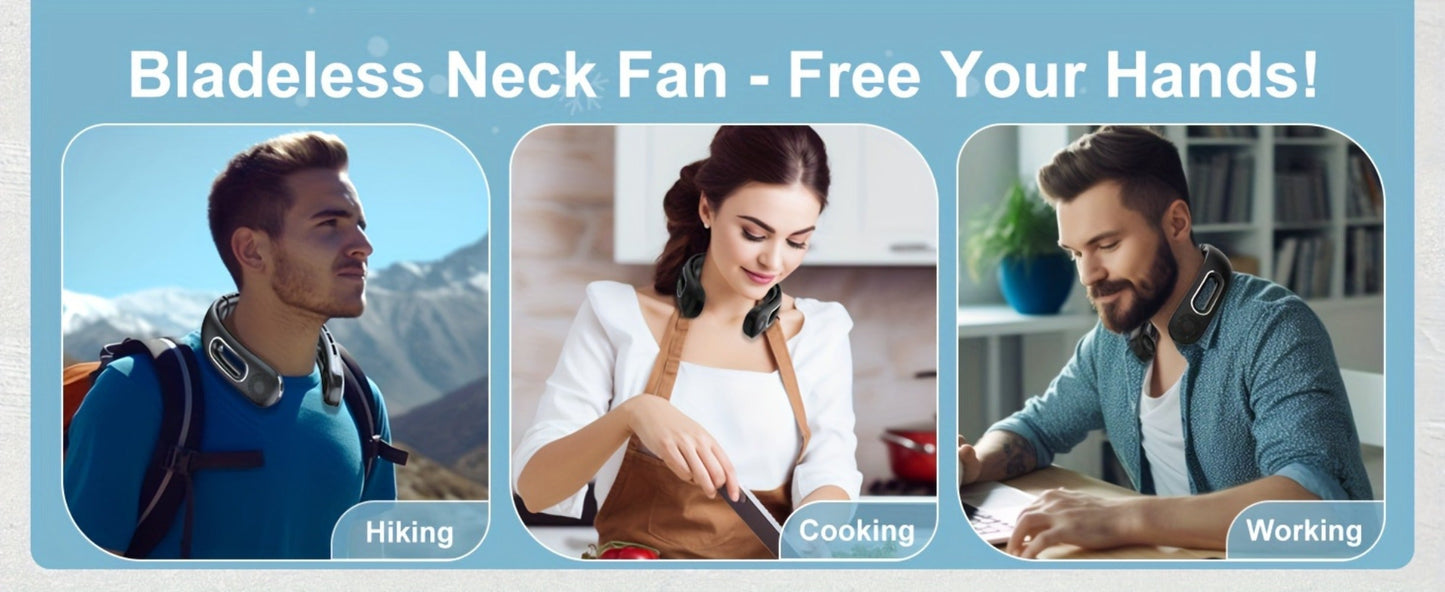 Vent-Channel Neck Fan in Black or White Color Options with Four-Speed Control and USB Charging