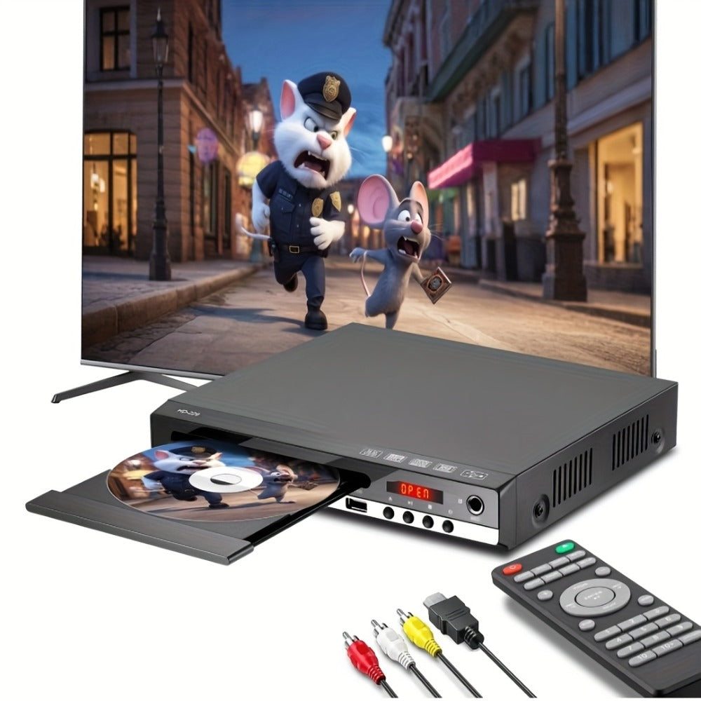 Black Karaoke DVD Player with Dual Microphone Inputs, USB Port, AV and HD Outputs, Remote Control and RCA Cable