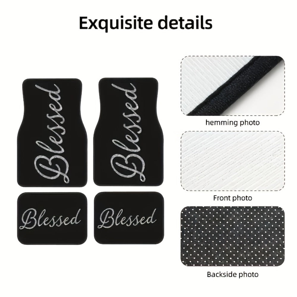 Car Floor Mats Set 2/4pcs, Durable Easy-Clean Universal Fit Interior Floor Liners for Men & Women, Stylish Blessing Pattern Car Carpet Pad, Great Gift for All Seasons