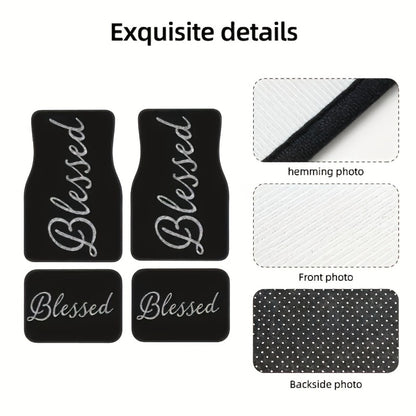 Car Floor Mats Set 2/4pcs, Durable Easy-Clean Universal Fit Interior Floor Liners for Men & Women, Stylish Blessing Pattern Car Carpet Pad, Great Gift for All Seasons