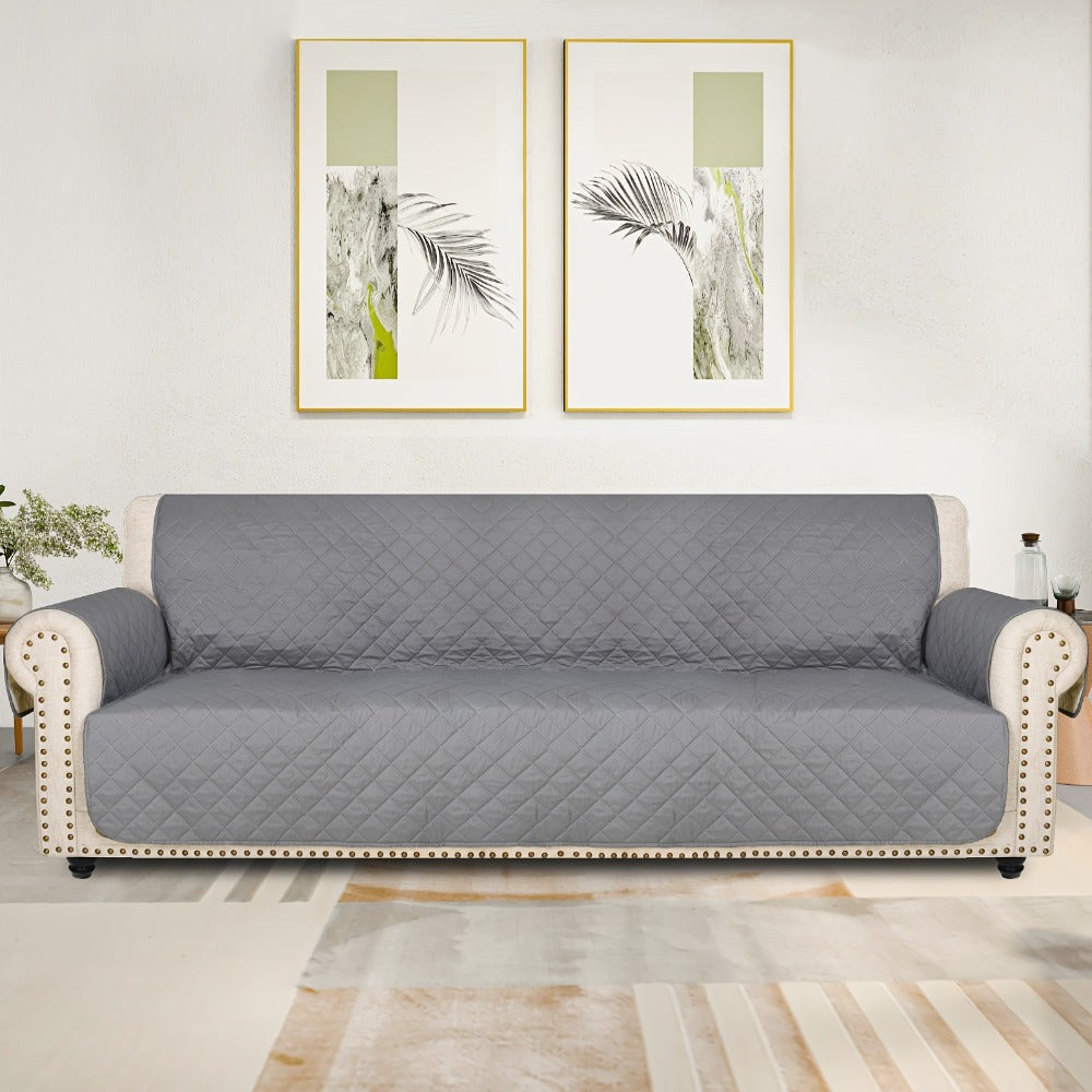 Sofa Cover Five-Layer Quilted Microfiber Protector with Elastic Strap and Foam Anchors for 3 or 4 Seats