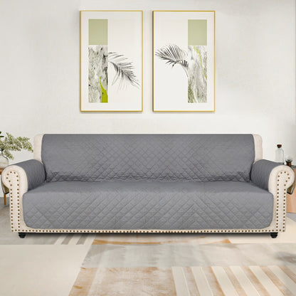 Sofa Cover Five-Layer Quilted Microfiber Protector with Elastic Strap and Foam Anchors for 3 or 4 Seats
