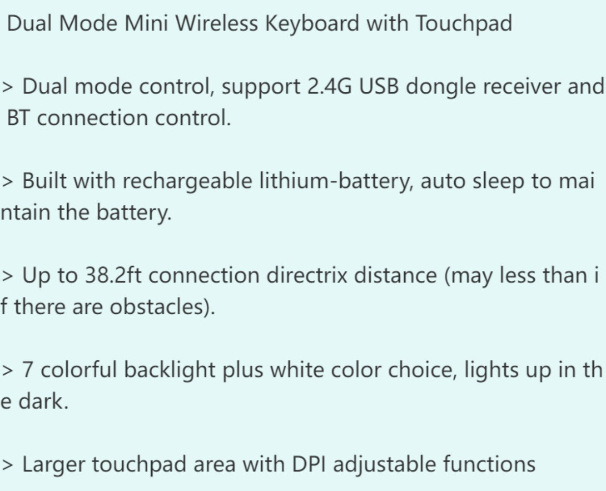 Wireless Mini Keyboard with Large Touchpad & 7-Color Backlight – Bluetooth & 2.4G Dual Mode Handheld Keyboard Remote Control, Rechargeable, USB Dongle, Plug and Play for TV Box PC Smart TV
