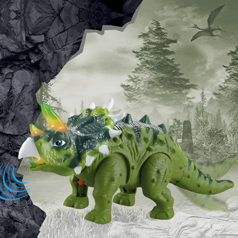 Walking Triceratops Dinosaur Toy with Roaring Sound, LED Lights and Green, Gray or Two-Piece Options