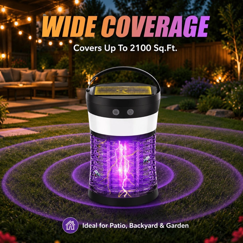 Solar and USB-C Insect Zapper Lantern with 3000V Grid, Dual UV Labels and Three Lighting Modes