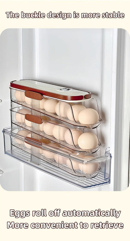 Egg Rack Kitchen Organizer Double-Row Auto-Rolling Dispenser with One, Two or Three Layer Options