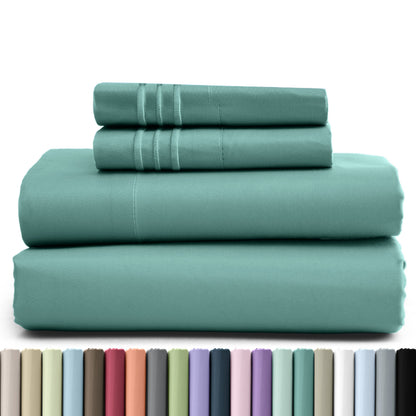 Bed Sheet Set Brushed Microfiber in 3- or 4-Piece Configuration with 16-Inch Pocket and Twenty-Four Colors