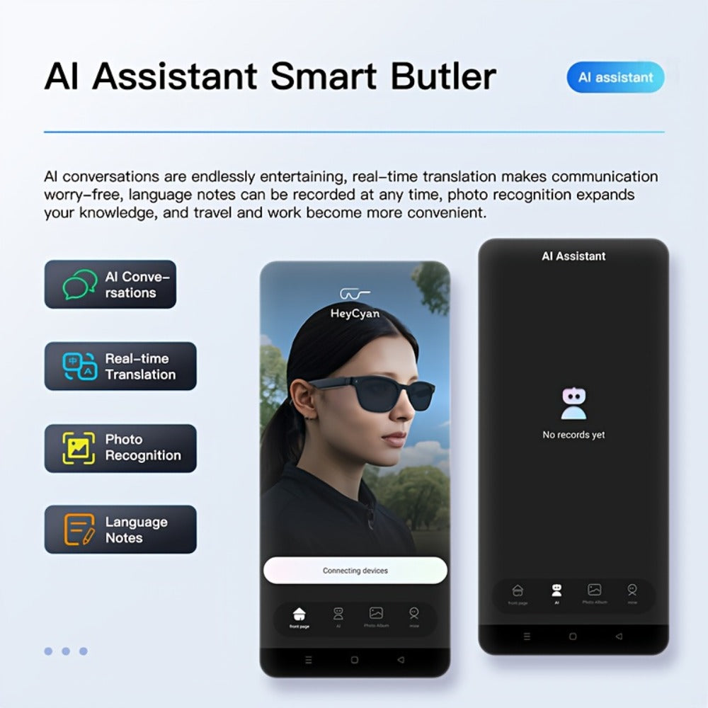 ChatGPT Smart Glasses 4K Camera 16GB – AI Real-Time Translation 150+ Languages, Voice Assistant, Wireless Calling & Music, Video Recording Wearable Tech for Men Women Travel Business