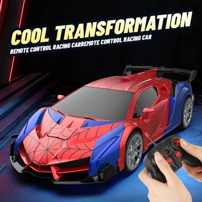 Remote Control Car, 1:18 Transforming Robot Model with Police or Spider Theme, One-Button Change, LEDs and 360° Drift