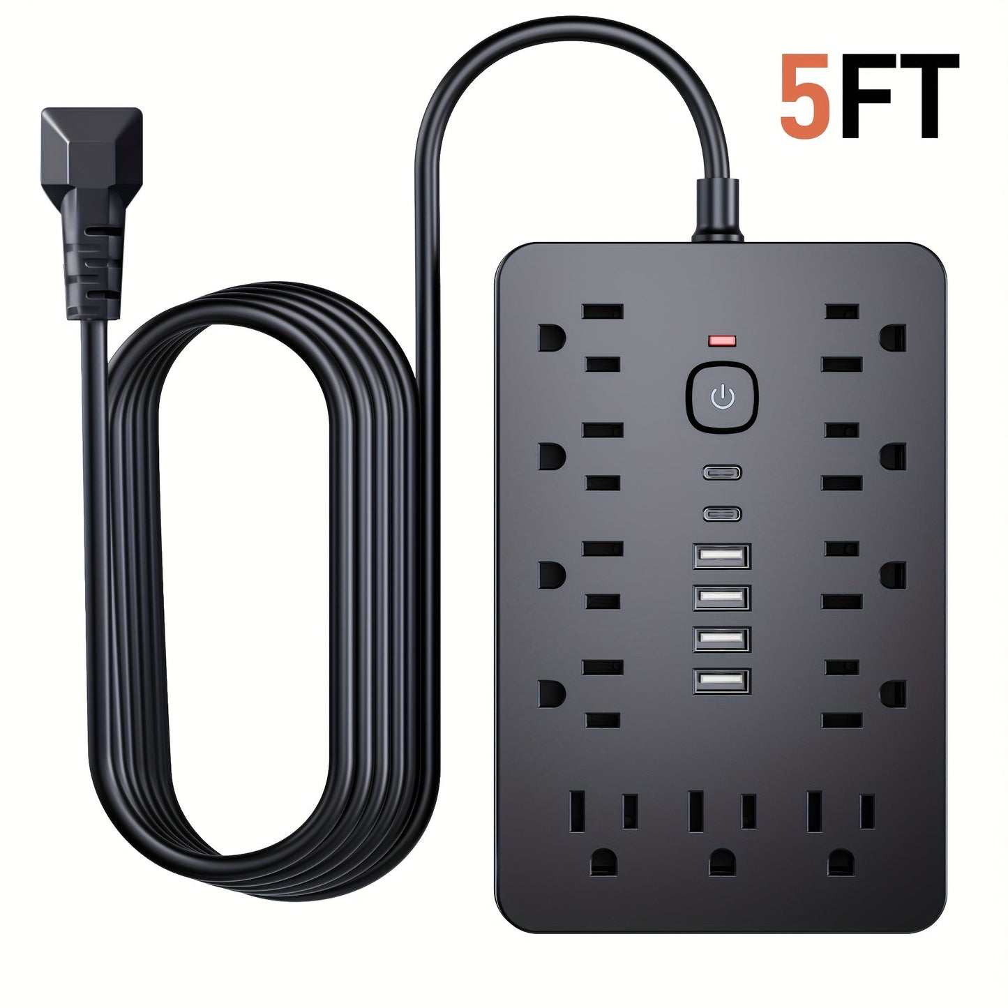 Surge Protector Power Strip 17-in-1 Wall Mount 11 AC Outlets 4 USB-A 2 USB-C Compact Charging Station 5ft 10ft Cord for Home Office School Dorm Travel