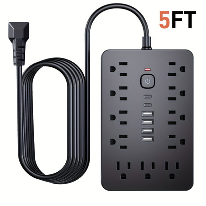 Surge Protector Power Strip 17-in-1 Wall Mount 11 AC Outlets 4 USB-A 2 USB-C Compact Charging Station 5ft 10ft Cord for Home Office School Dorm Travel