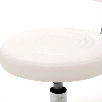 PU Leather Salon Stool with Back & 360° Swivel – Adjustable Height 18.9"-22.8" Round Cushion Chrome Base White Salon Chair for Nail Tech, Esthetician & Beauty Studio