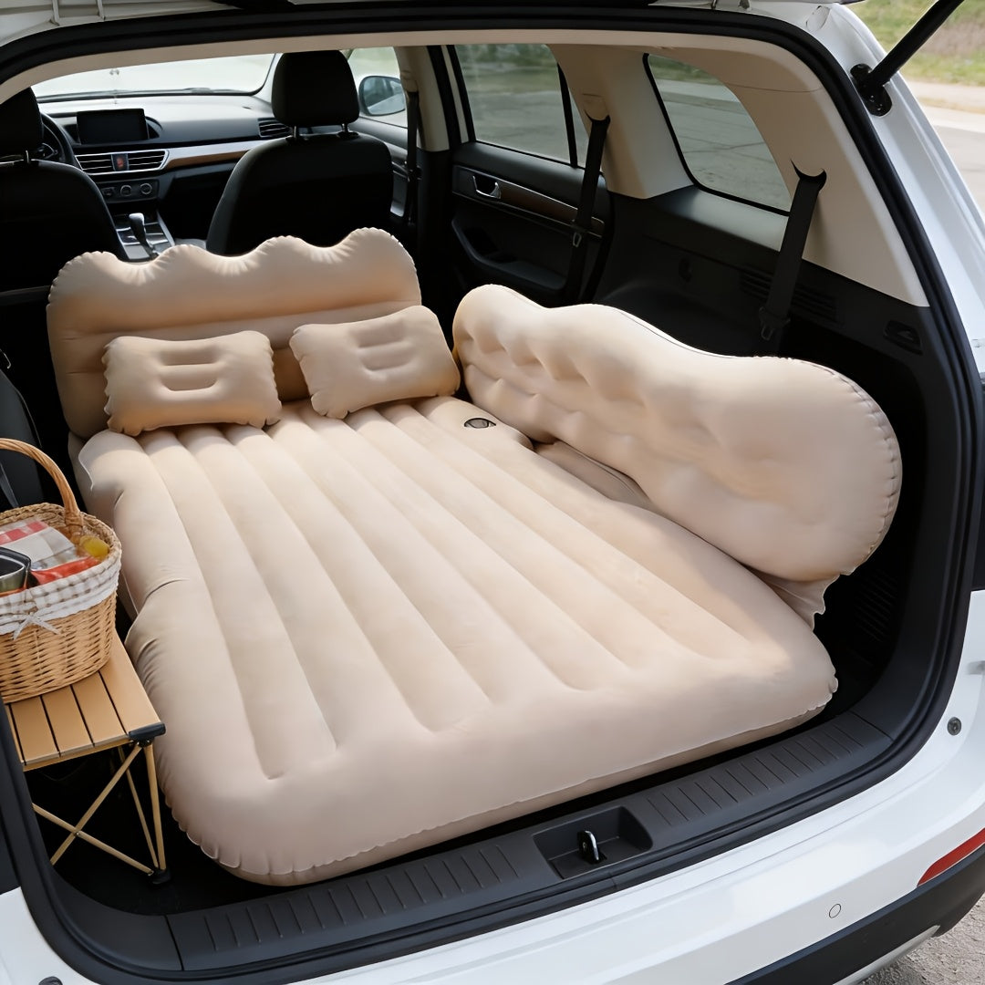Inflatable Car Bed Plush Folding Design with Storage Bag & Tool Kit Soft Skin-Friendly Comfortable Outdoor Car Air Mattress for Camping Travel Road Trip, Multiple Colors