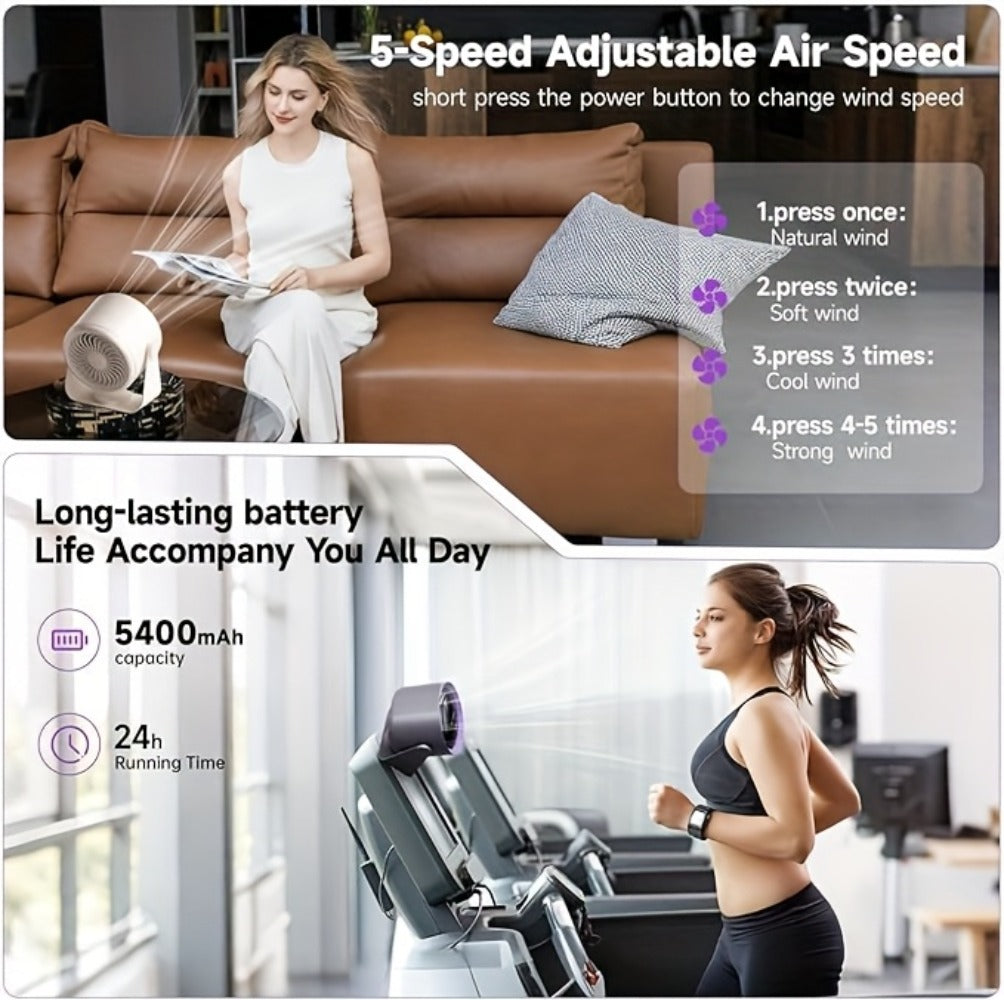 Pivoting Desk Fan with 5400mAh Battery, Five Settings, Numeric Display and Space Grey Finish