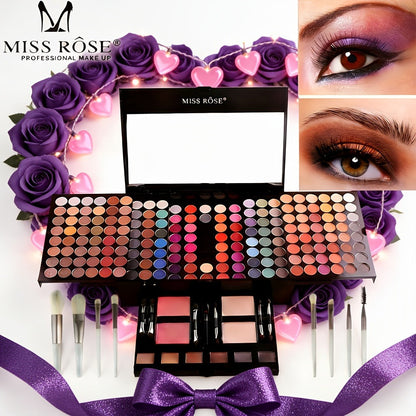 Makeup Kit 190-Color Fold-Out Face and Eye Palette with Center Mirror, 144 Eyeshadow Shades and Eight Brushes