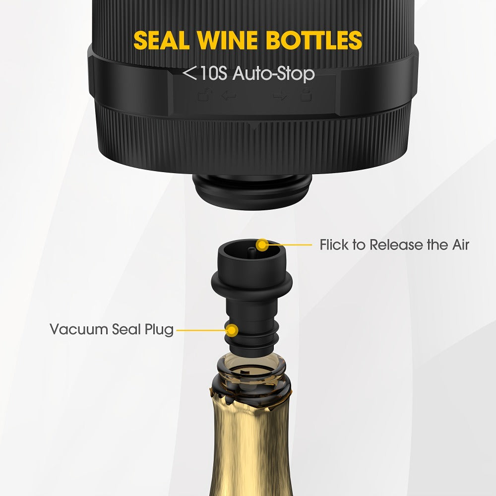 Electric Jar Vacuum Sealer 3-in-1 Food Storage Vacuum Sealer Machine with 14 Sealing Lids Wine Plug Vacuum Bag Bottle Opener