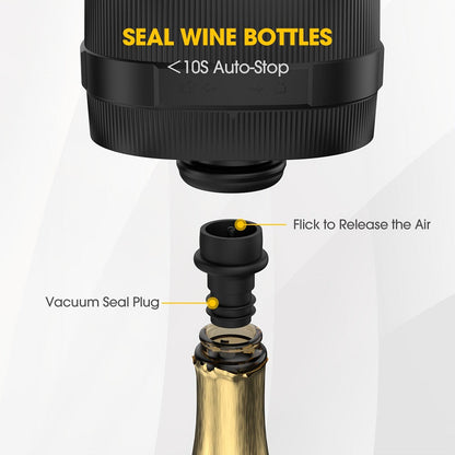 Electric Jar Vacuum Sealer 3-in-1 Food Storage Vacuum Sealer Machine with 14 Sealing Lids Wine Plug Vacuum Bag Bottle Opener