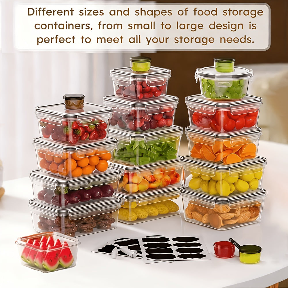 Food Storage Container Set with 12, 20 or 24 Clear Boxes, Locking Lids and Microwave, Dishwasher and Freezer Use