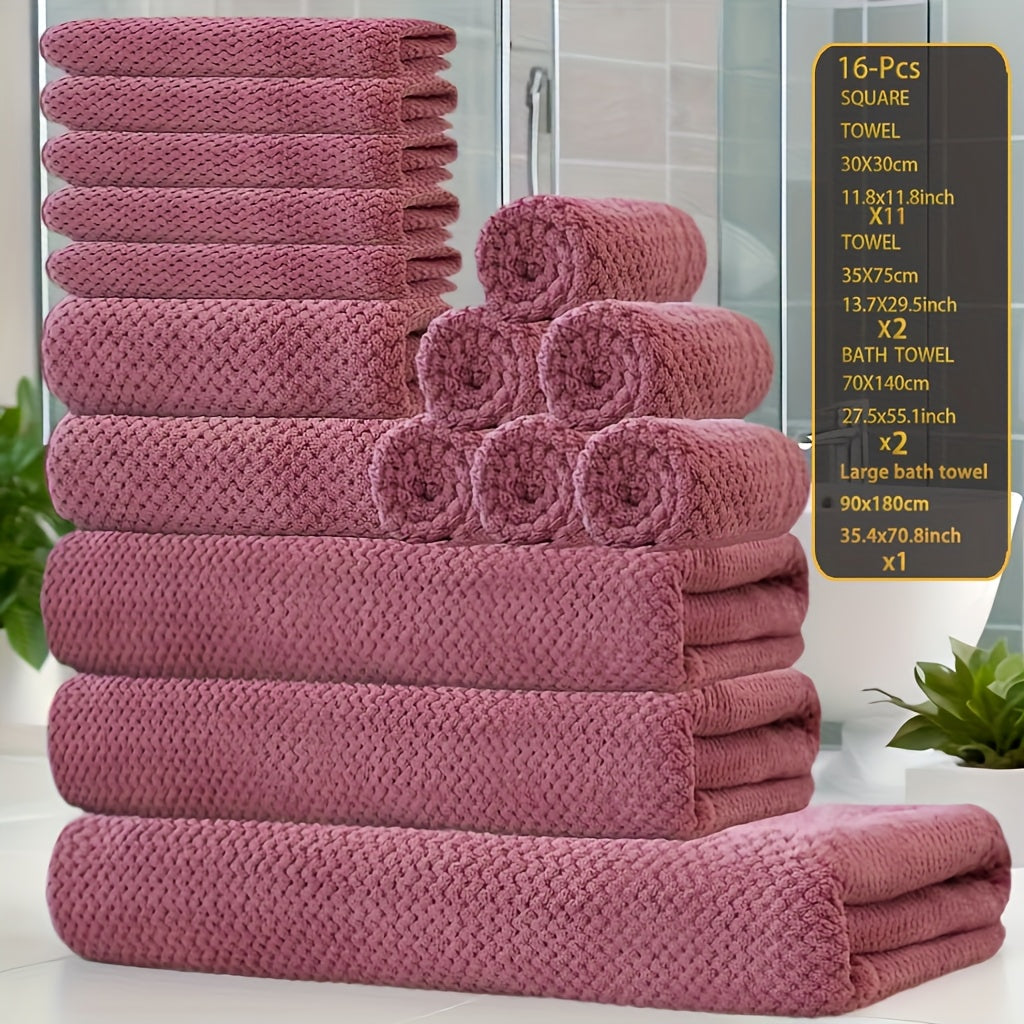 Towel Set 16 Piece 300GSM Coral Fleece Bath Towels and Washcloths in 11 Solid Colors for Home and Guest Use