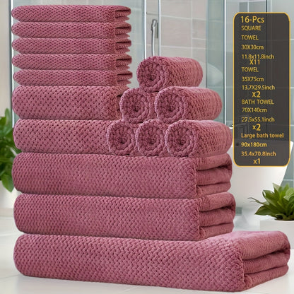 Towel Set 16 Piece 300GSM Coral Fleece Bath Towels and Washcloths in 11 Solid Colors for Home and Guest Use