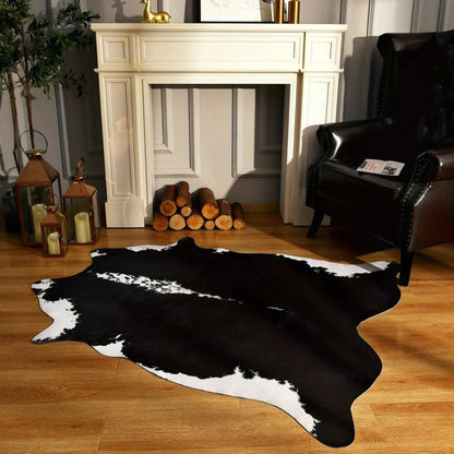 Area Rug Faux Cowhide Animal Print in Nine Colors and Two Washable Western-Style Room Sizes