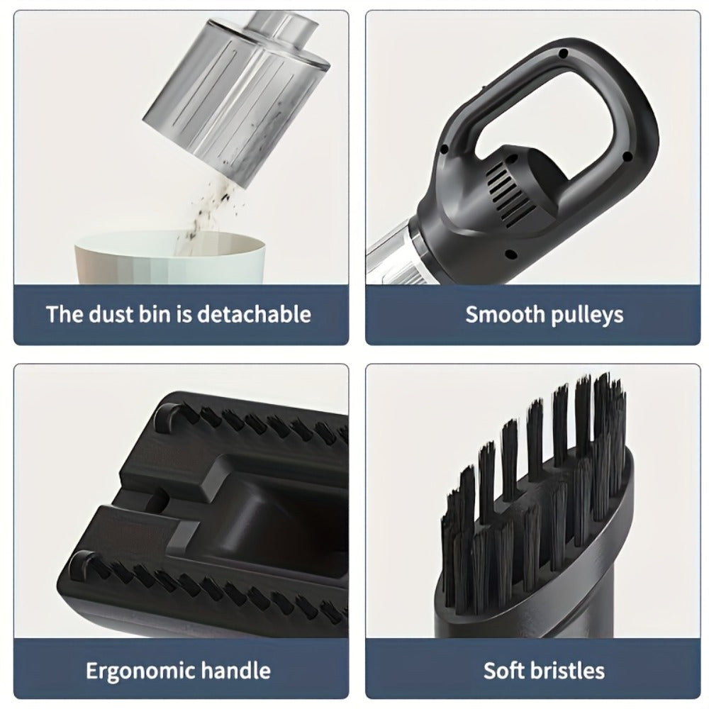 Black Cordless Handheld Vacuum Cleaner with Detachable Dust Bin, Extension Tube and Two Brush Attachments