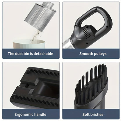 Black Cordless Handheld Vacuum Cleaner with Detachable Dust Bin, Extension Tube and Two Brush Attachments
