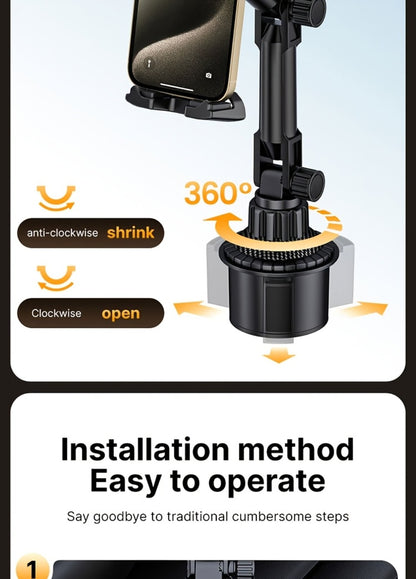 TP08 Cup-Base Car Phone Mount with Expanding Lower Base and Adjustable Clamp for 4–13-Inch Devices