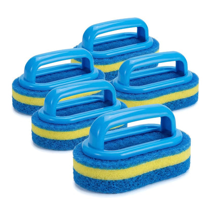 Natural Sponge Cleaning Brushes Set of 5 – Thickened Ergonomic Handle, Quick-Drying, Pill-Free, Multi-Surface Kitchen Bathroom Dishware Pool Scrubber Pads