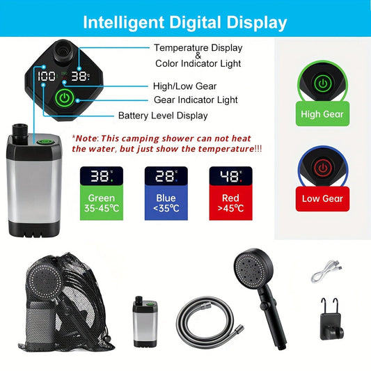 Portable Pet Shower Head with Temperature Display – 6000mAh Rechargeable Battery, 6 Spray Modes & 120-Min Runtime | Cordless Dog Bathing Sprayer for Home, Outdoor & Travel | Lightweight & Easy to Use