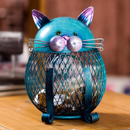 Decorative Open-Mesh Cat-Shaped Coin Bank with Removable Bottom Plug and One- or Two-Piece Options