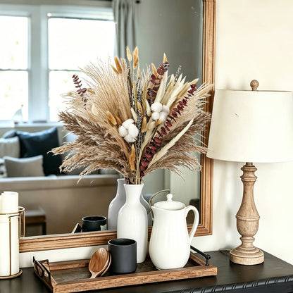 Natural 80-Piece Dried Flower Bouquet with Pampas Grass, Bunny Tails, Eucalyptus, Lavender and Wheat