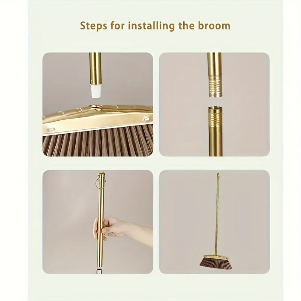 Golden Broom and Dustpan Set with Sectioned Long Handle, Wide Head and Broom-Only or Two-Piece Checkout Options