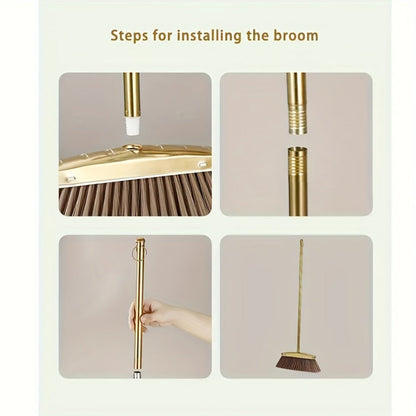 Golden Broom and Dustpan Set with Sectioned Long Handle, Wide Head and Broom-Only or Two-Piece Checkout Options