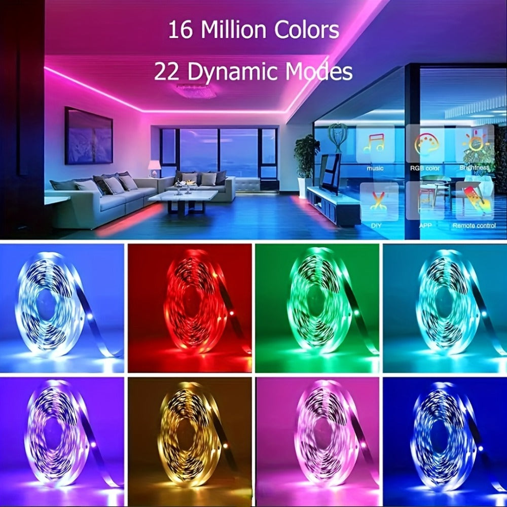 RGB Smart IC LED Strip Light Kit, 25ft to 200ft with App, Handheld Remote, Music Mode and Five Length Options