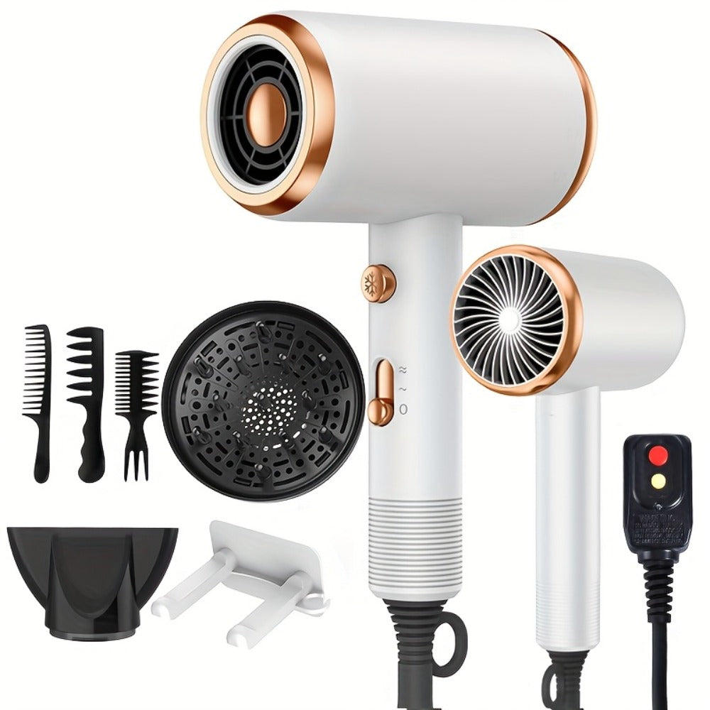 Ionic Hair Dryer 1600W with Diffuser Concentrator Nozzle 2 Speed 3 Heat Settings Cool Shot ALCI Safety Plug Brushed Motor Anti-Frizz Portable Blow Dryer for Straight Curly Wavy Hair Home Travel Salon